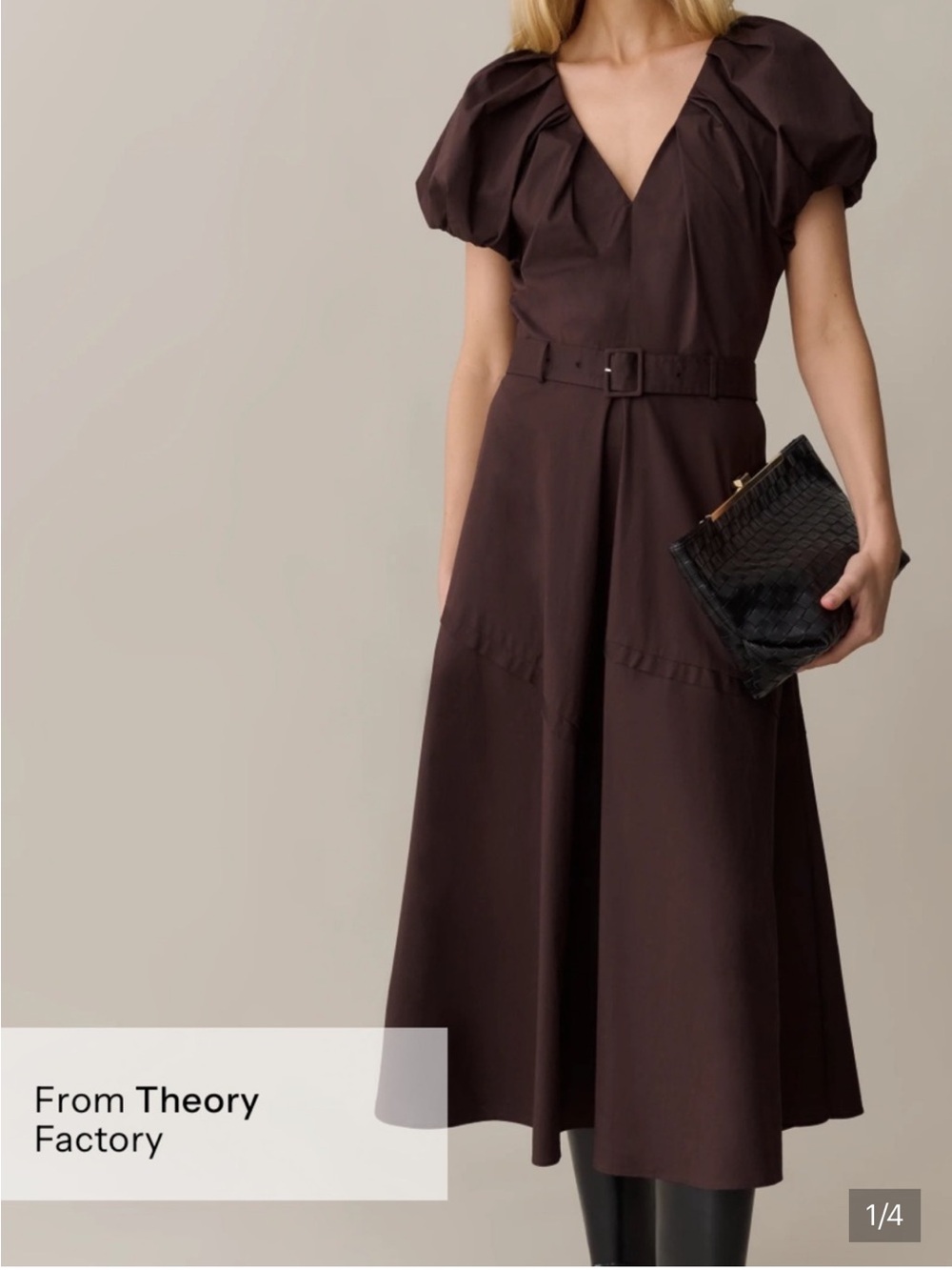 NWT Few Moda Vivianne Cotton Midi Dress
Size 12 coffee brown belt o.p.t puff